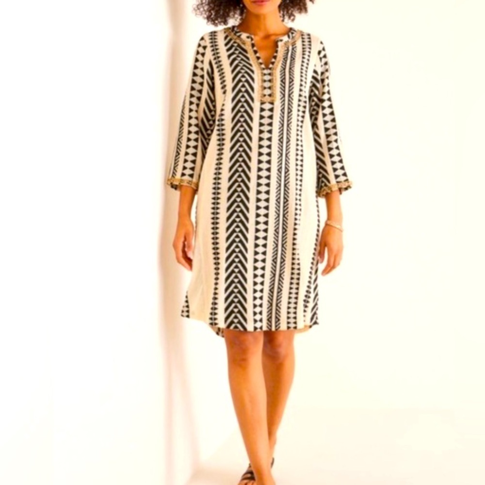 Soft Surroundings Rhea Dress Beaded Embroidered Boho Shirt Dress, size PS